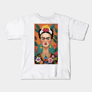 Frida's Cartoon Charm: Colorful Portrait Kids T-Shirt